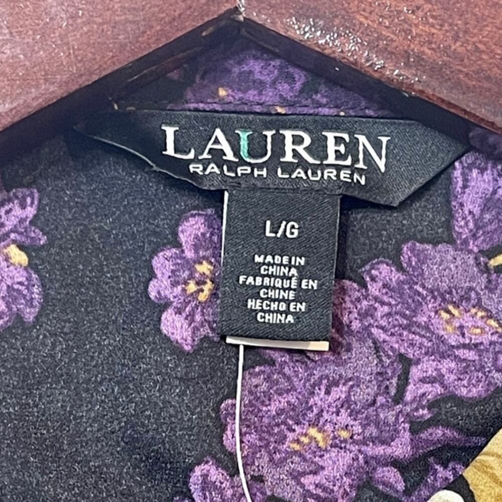 NEW Lauren Ralph Lauren Womens Sz 6 Floral Ruffle-Trim Georgette Shirt Black - Picture 9 of 12